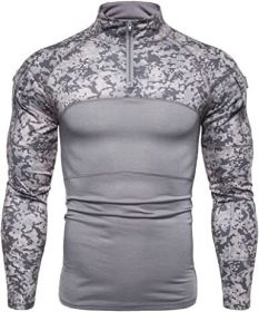 Men's Casual Camouflage T-Shirts Splicing Craft Slim Fit Shirts Zipper Neckline Long Sleeve T-Shirts (Specification: Gray-XXL)
