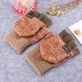 Winter Warm Thickening Wool Gloves Knitted Flip Fingerless Exposed Finger Thick Gloves Without Fingers Mittens Glove Women (Gloves Size: One size, Color: Brown)