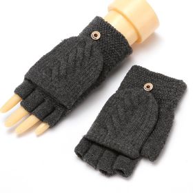 Winter Warm Thickening Wool Gloves Knitted Flip Fingerless Exposed Finger Thick Gloves Without Fingers Mittens Glove Women (Gloves Size: One size, Color: A-Dark hrey)