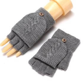 Winter Warm Thickening Wool Gloves Knitted Flip Fingerless Exposed Finger Thick Gloves Without Fingers Mittens Glove Women (Gloves Size: One size, Color: A-Light grey)