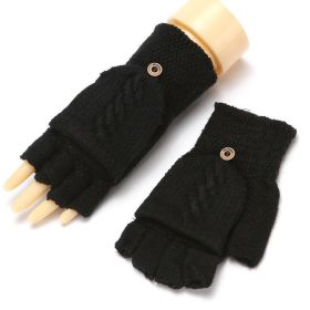 Winter Warm Thickening Wool Gloves Knitted Flip Fingerless Exposed Finger Thick Gloves Without Fingers Mittens Glove Women (Gloves Size: One size, Color: A-Black)