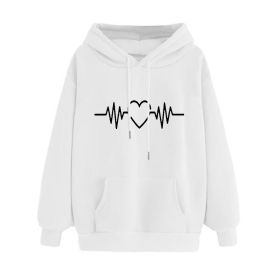 Autumn and winter women's new hoodie pull fleece heartbeat printing casual hooded hoodie (Color: Wine Red, size: L)