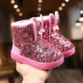 Winter Kids Boots for Girls Snow Boots Children Hiking Shoes Warm Plush Kids Pink Snow Boots Girls Rain Boots Running Shoes (Color: Pink, size: 32)