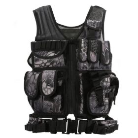 Tactical Vest Military Combat Army Armor Vests Molle Airsoft Plate Carrier Swat Vest Outdoor Hunting Fishing CS Training Vest (Color: Black Python Pattern)