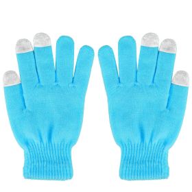 Unisex Winter Knit Gloves Touchscreen Outdoor Windproof Cycling Skiing Warm Gloves (Color: Blue)